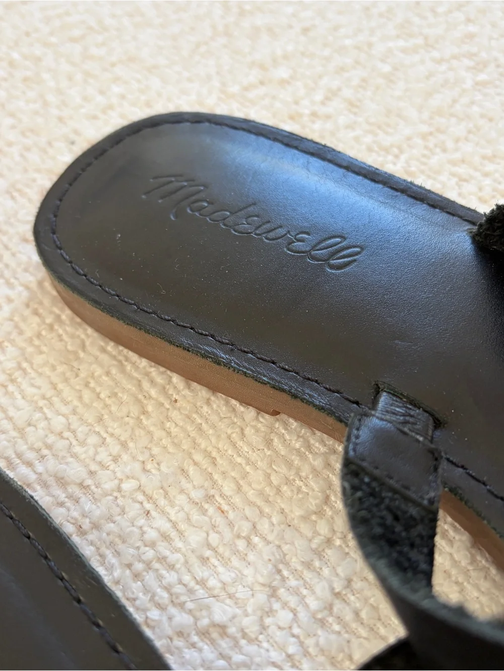 Madewell Black Double-Strap Leather Slide Sandals